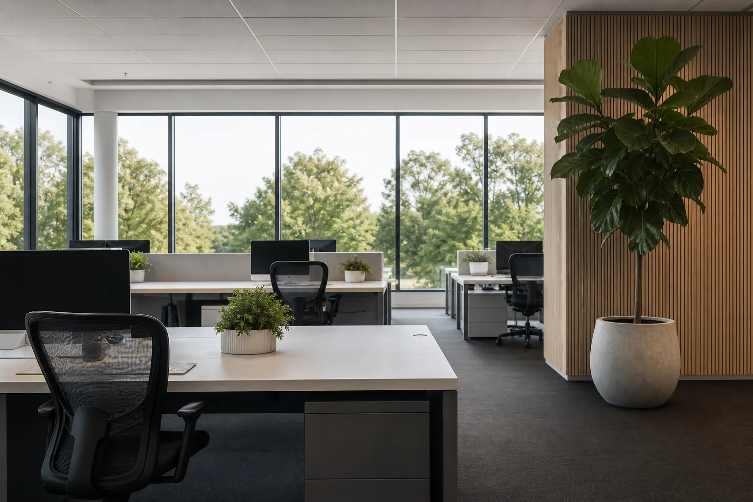 Freshly installed indoor plants in an office
